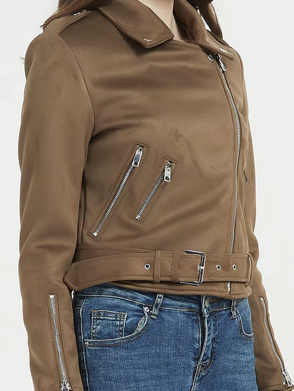 Women Vintage Autumn Winter Thick Fake Suede Faux Leather Jackets Belt Lady Matte Moto & Biker Coats Luxury Designer Streetwear