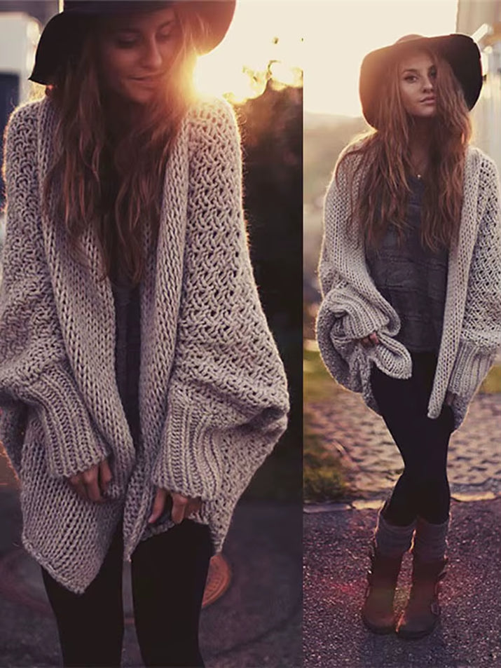 BOHO Winter Cardigans for Women Oversize Batwing Sleeve Sweaters Long Cardigan Female Knitted Clothes Khaki Jackets