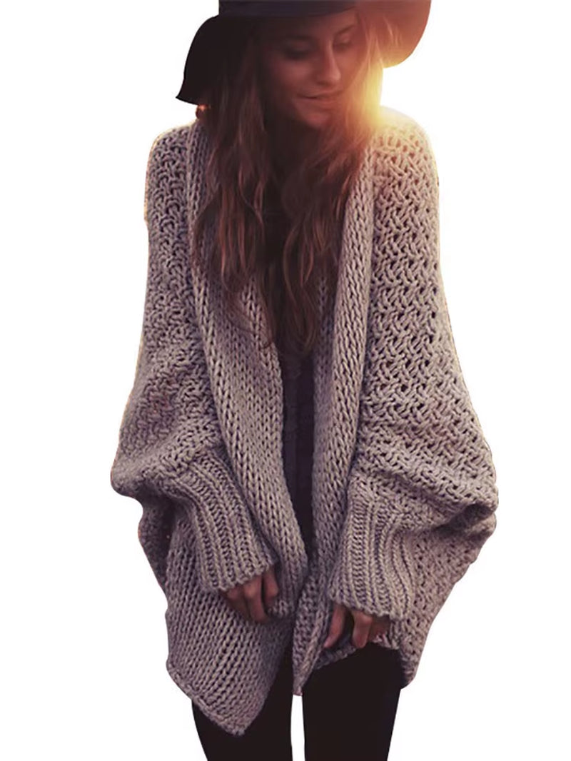 BOHO Winter Cardigans for Women Oversize Batwing Sleeve Sweaters Long Cardigan Female Knitted Clothes Khaki Jackets