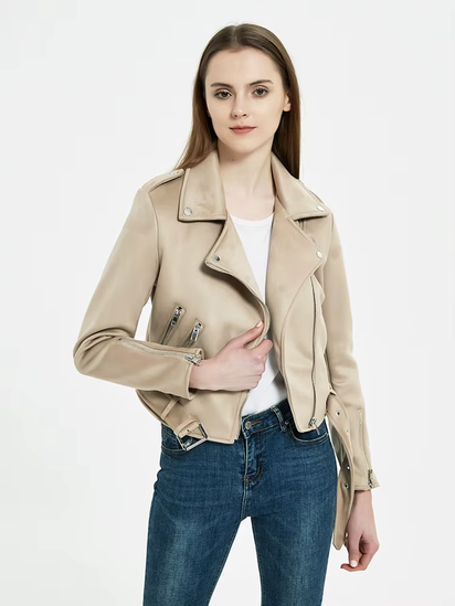 Women Vintage Autumn Winter Thick Fake Suede Faux Leather Jackets Belt Lady Matte Moto & Biker Coats Luxury Designer Streetwear