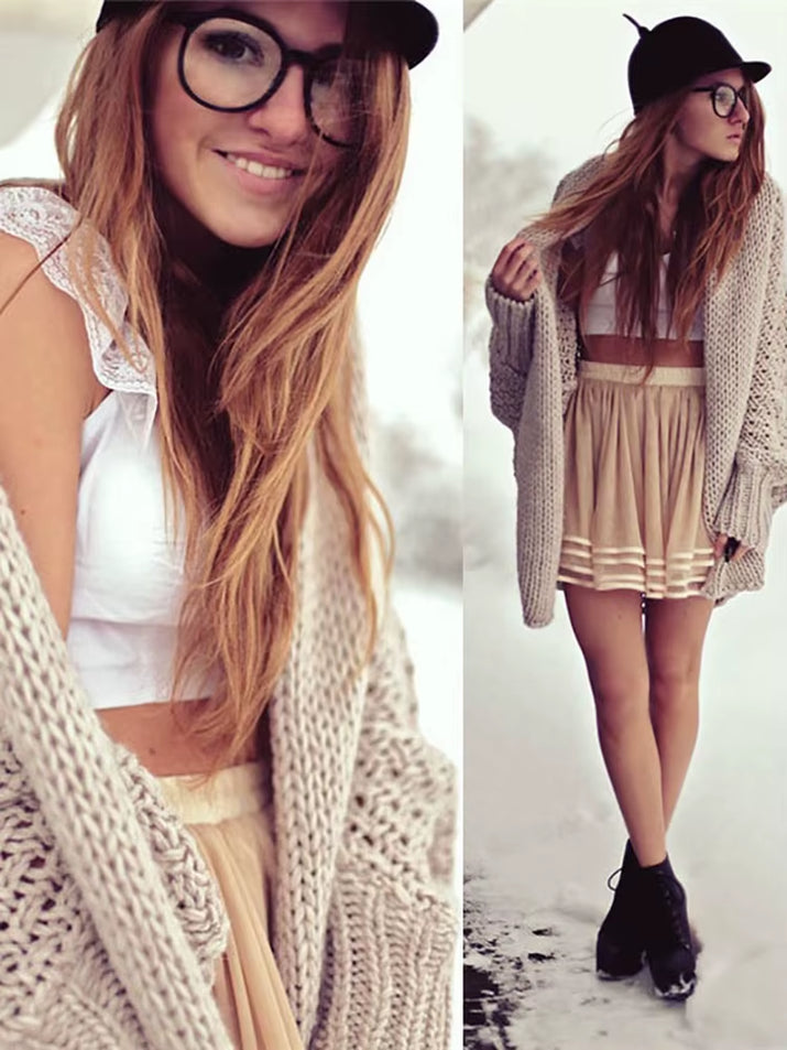 BOHO Winter Cardigans for Women Oversize Batwing Sleeve Sweaters Long Cardigan Female Knitted Clothes Khaki Jackets
