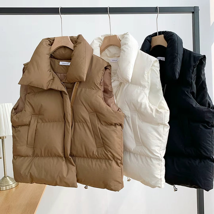 Women Fashion Autumn New 2024 Stand Collar Elegant down Coats Warm Outerwear Casual Belt Sleeveless Winter Women Vests Jackets