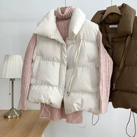 Women Fashion Autumn New 2024 Stand Collar Elegant down Coats Warm Outerwear Casual Belt Sleeveless Winter Women Vests Jackets